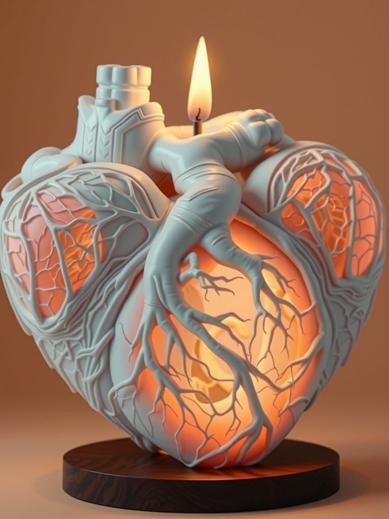 Realistic Anatomical Heart Sculpture with Inner Glow