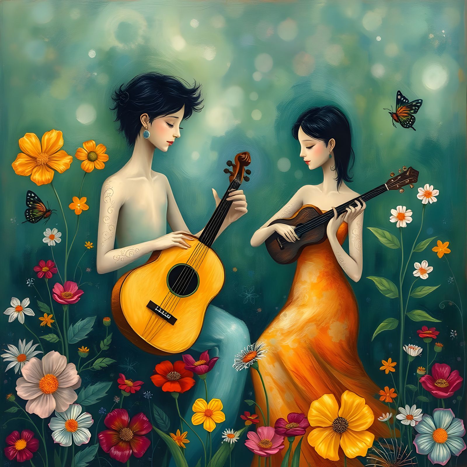 Harmonious Scene with Figures and Flowers