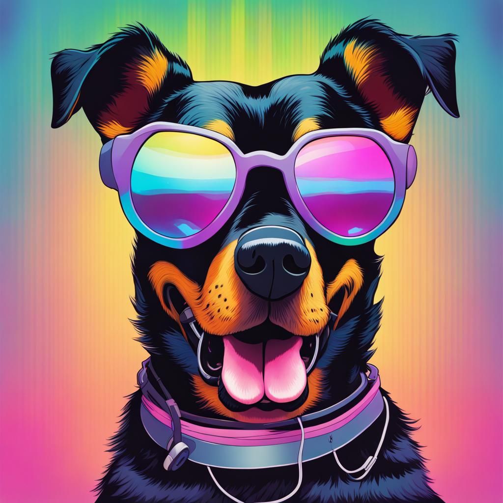 Rottweiler in Sunglasses: Psychedelic Pastel Art