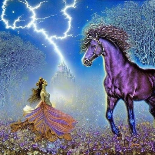 Fantasy Punk Centaur with Lightning Staff in Gothic Art