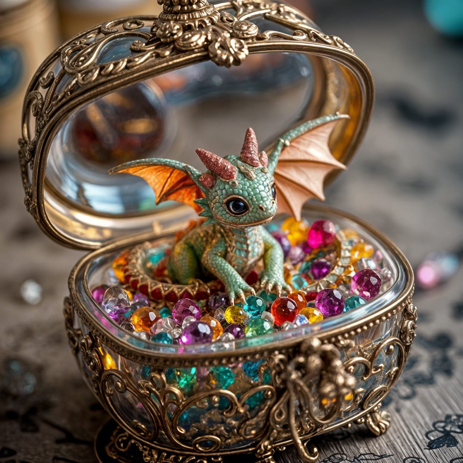 Cute Baby Dragon in Jewelry Box