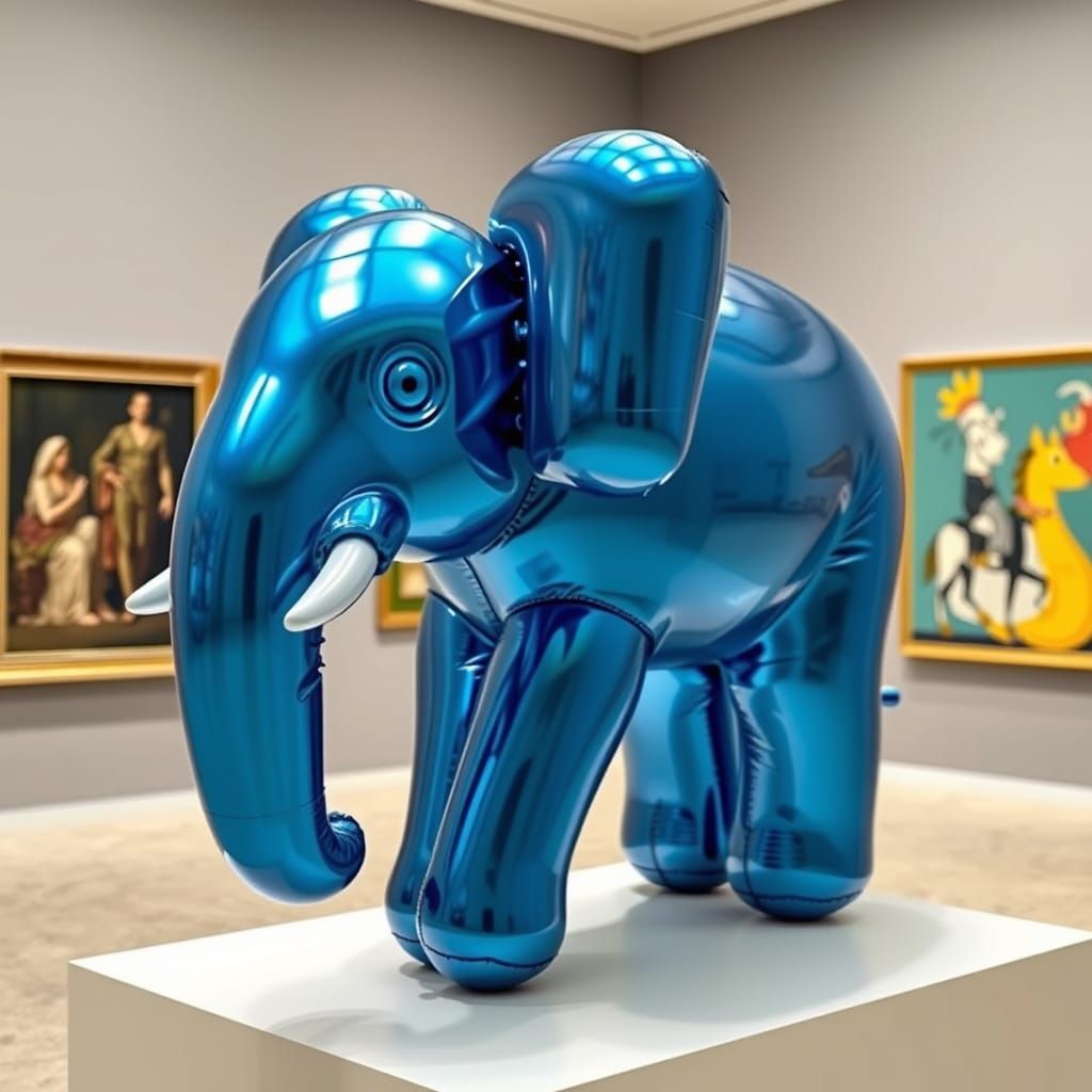 Metallic Balloon Elephant Sculpture in Pop Art Style