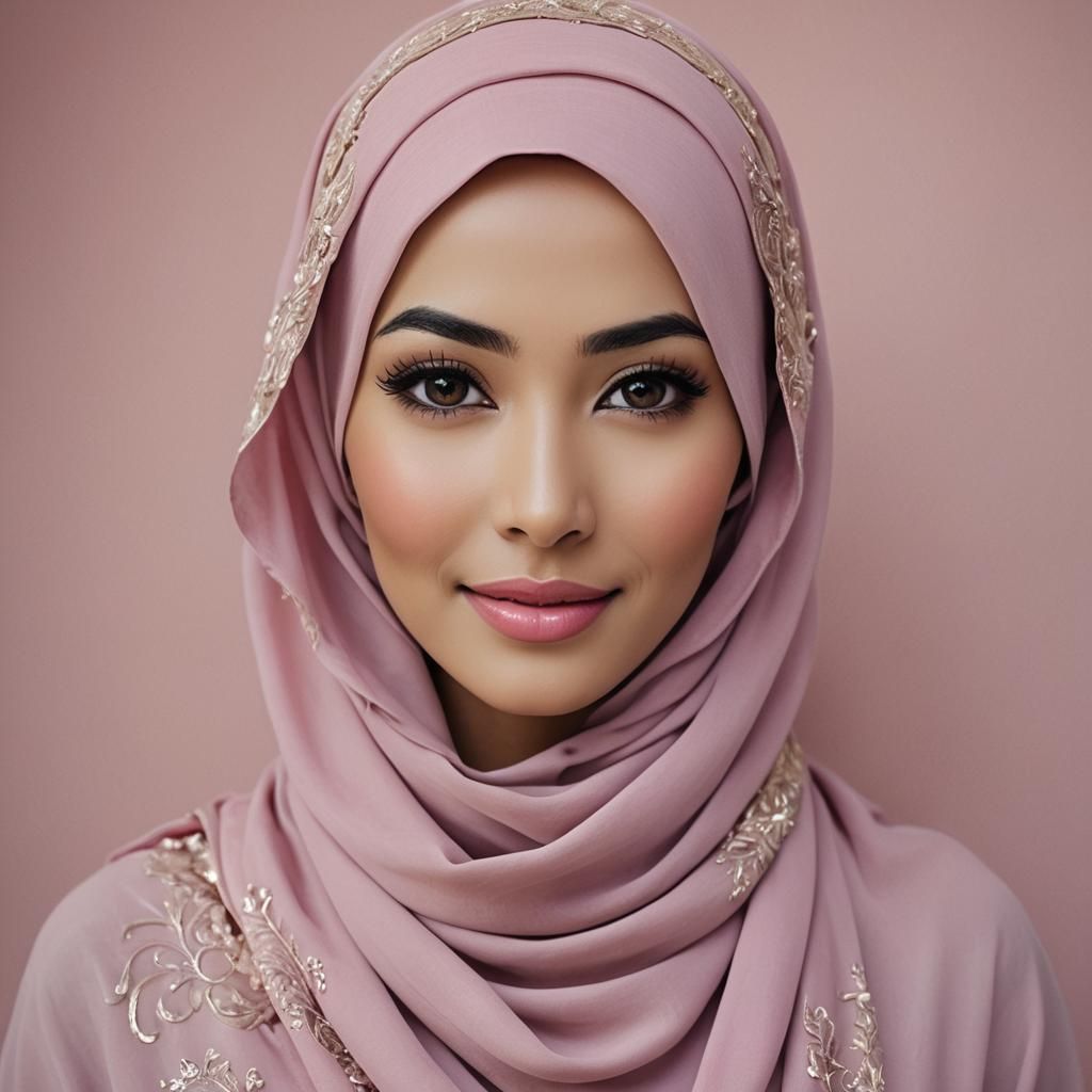 Beautiful Thai Woman in Hijab: Studio Portrait