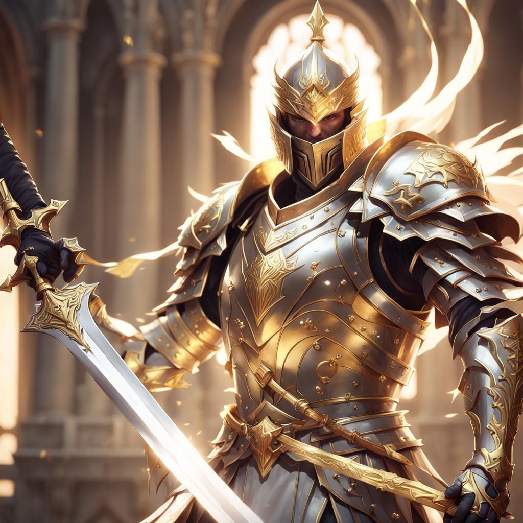 Anime Magic Knight with Gold and Silver Sword