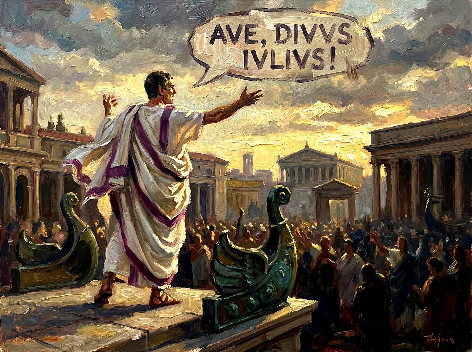 Roman Senator Declares Julius Caesar Divine in Oil Painting