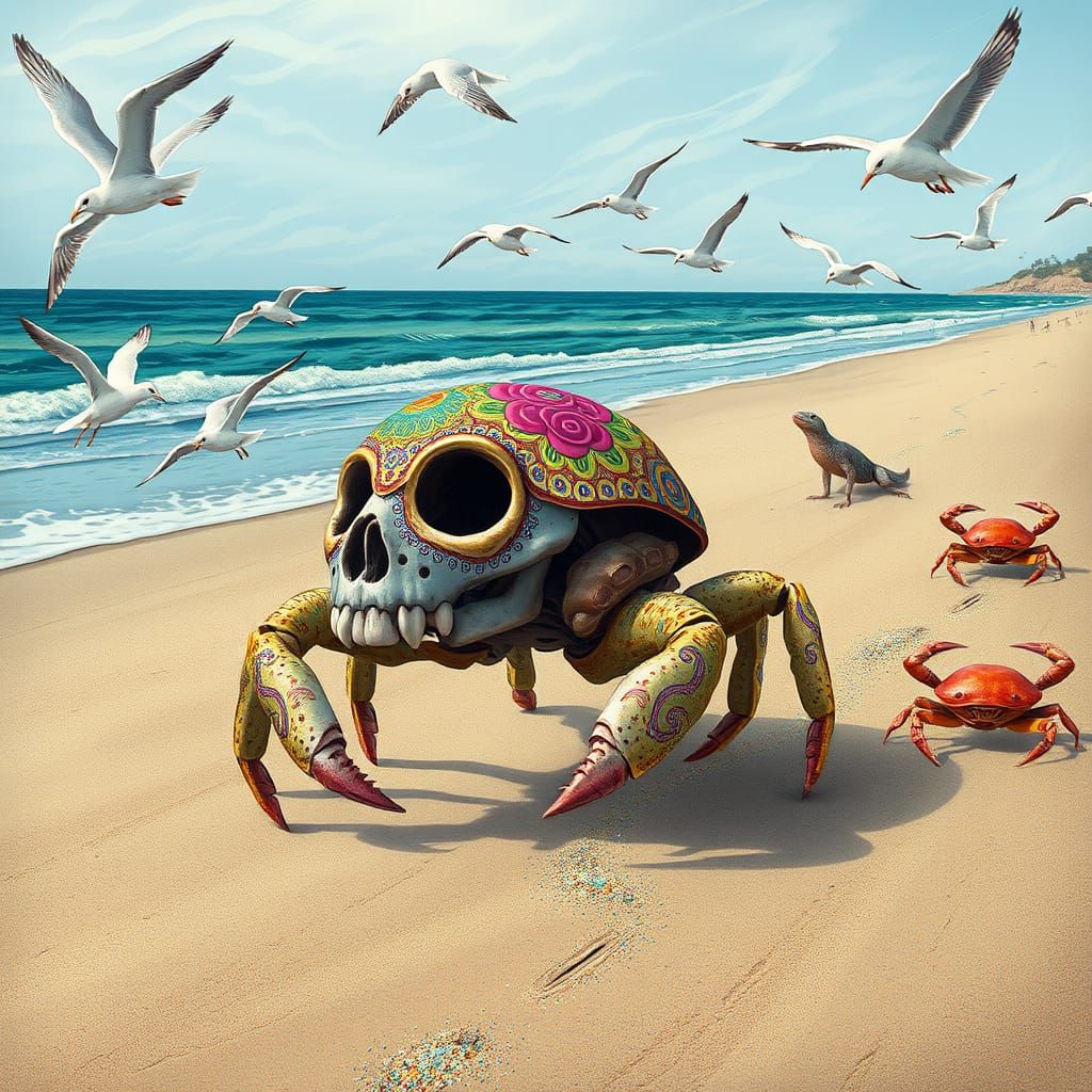 Psychedelic Hermit Crab Parade on Glitter Beach