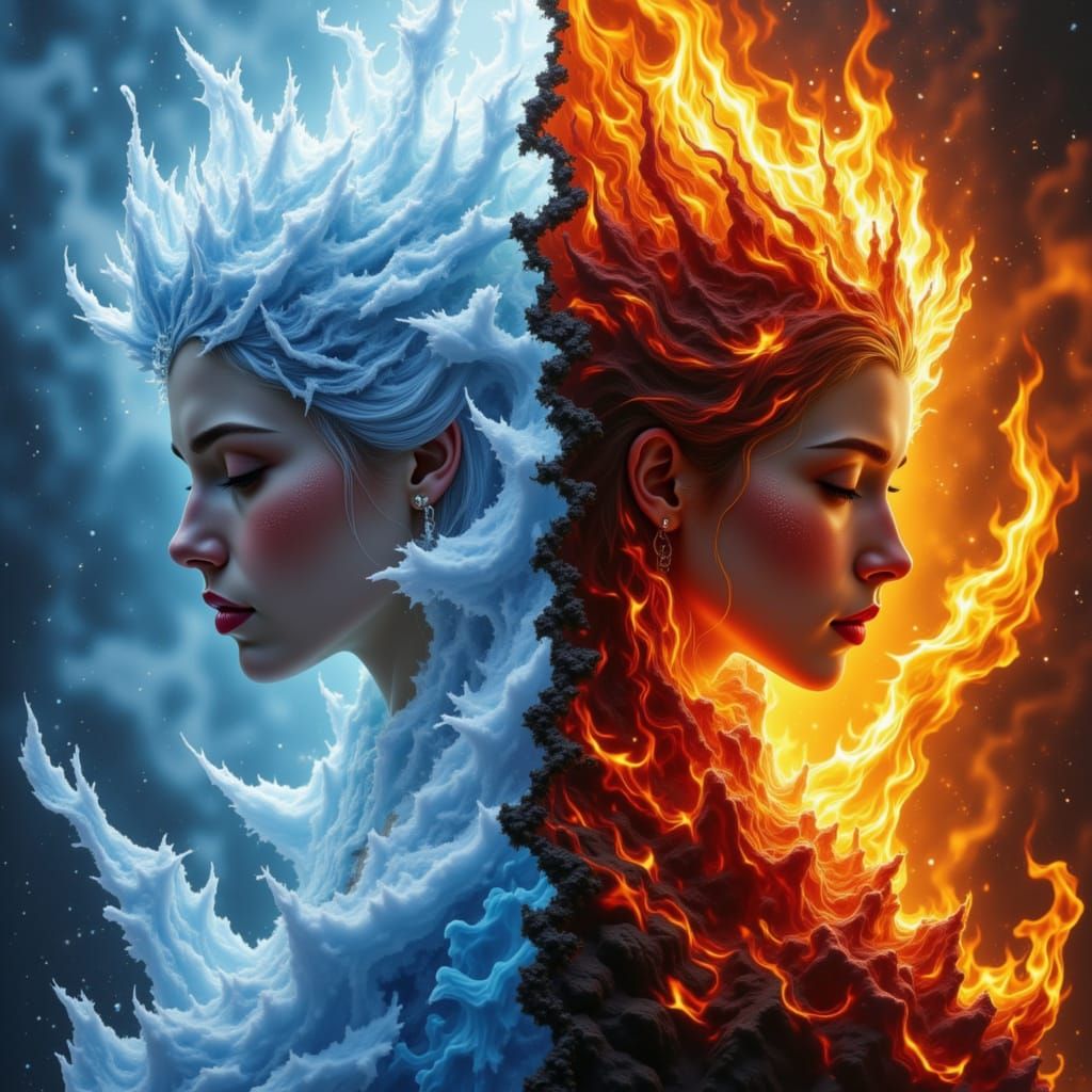 Epic Ice and Fire Queens in Fantasy Art Style