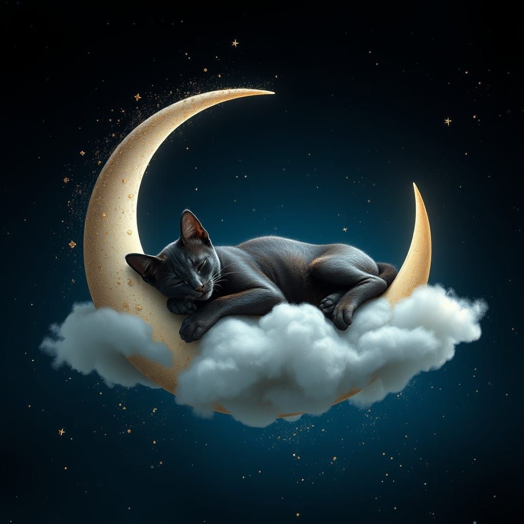 Fantastical African Merecat Slumbers on Sparkling Crescent M...