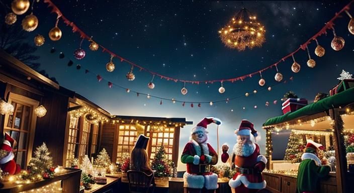 A Whimsical Christmas Eve Scene with Office Decorations and...