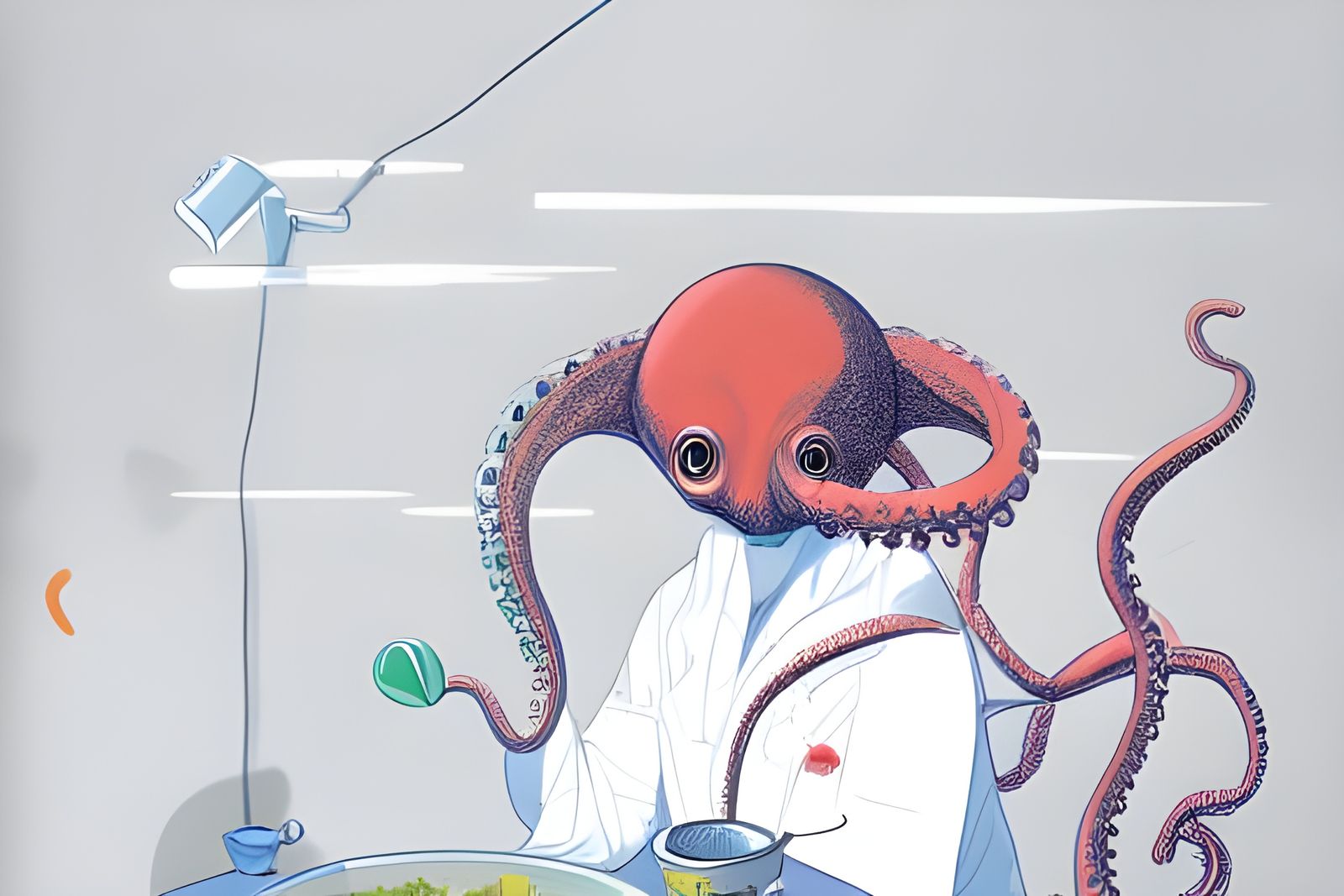Octopus Bathing in Soup: Kitchen Illustration