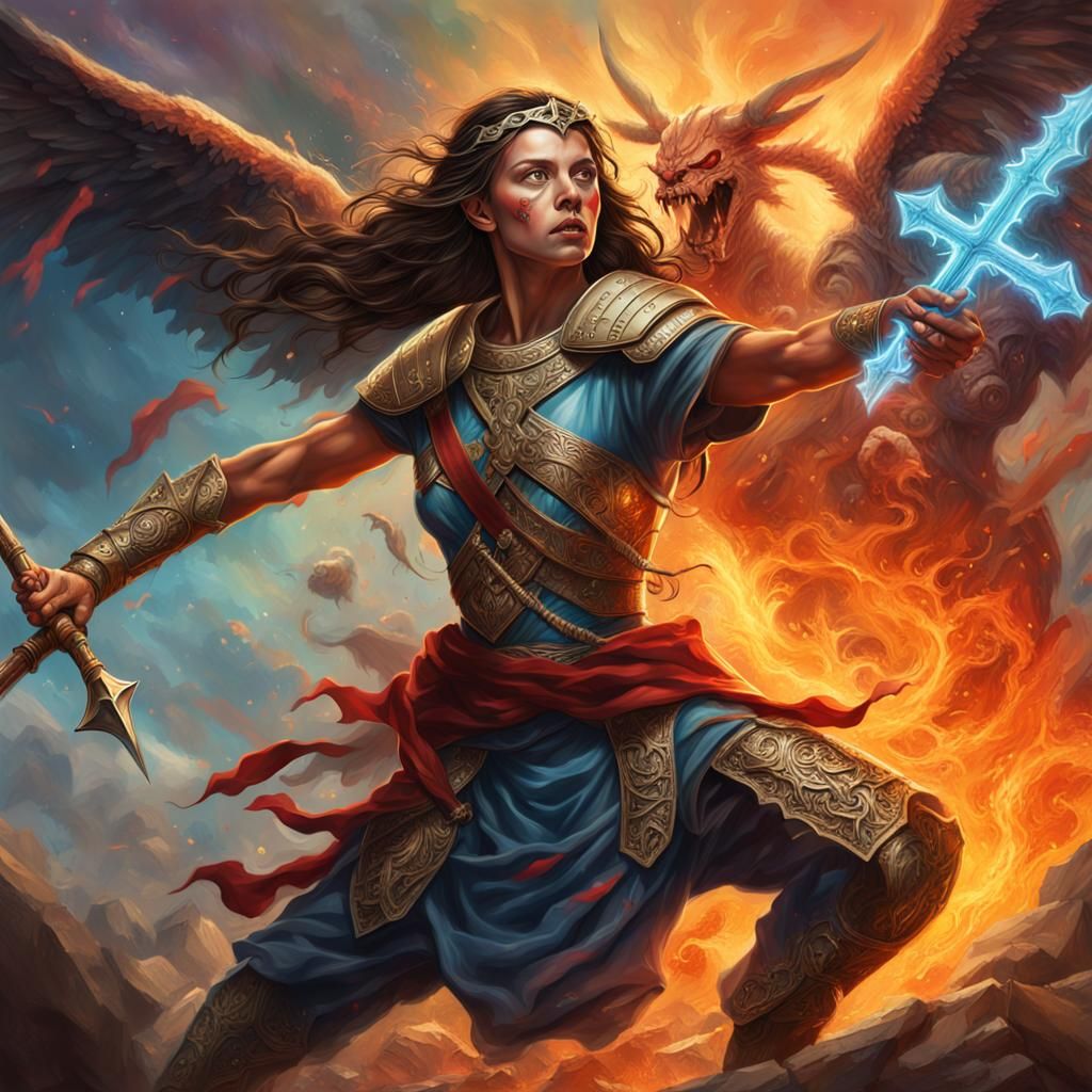 Warrior Woman Fighting Demons with Faith
