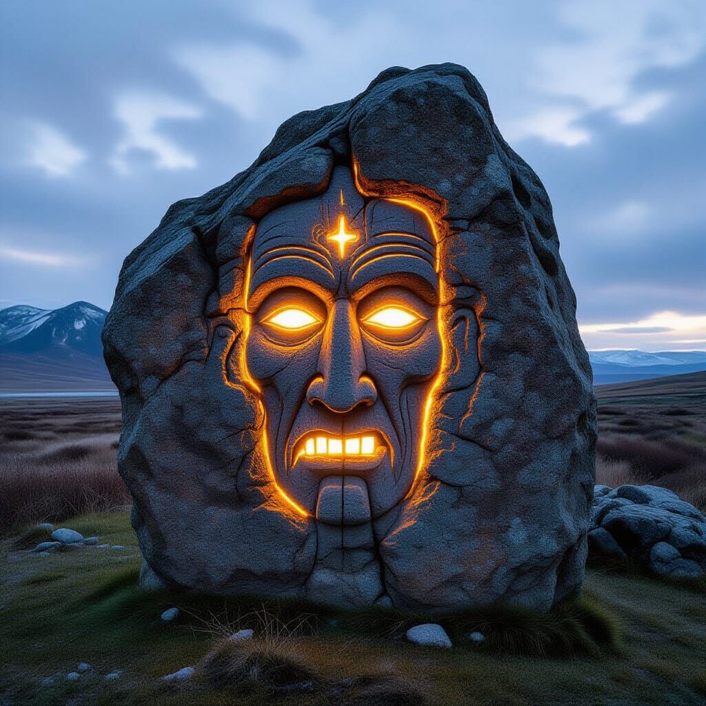 Mystical Rock Carvings in Primitivism Style