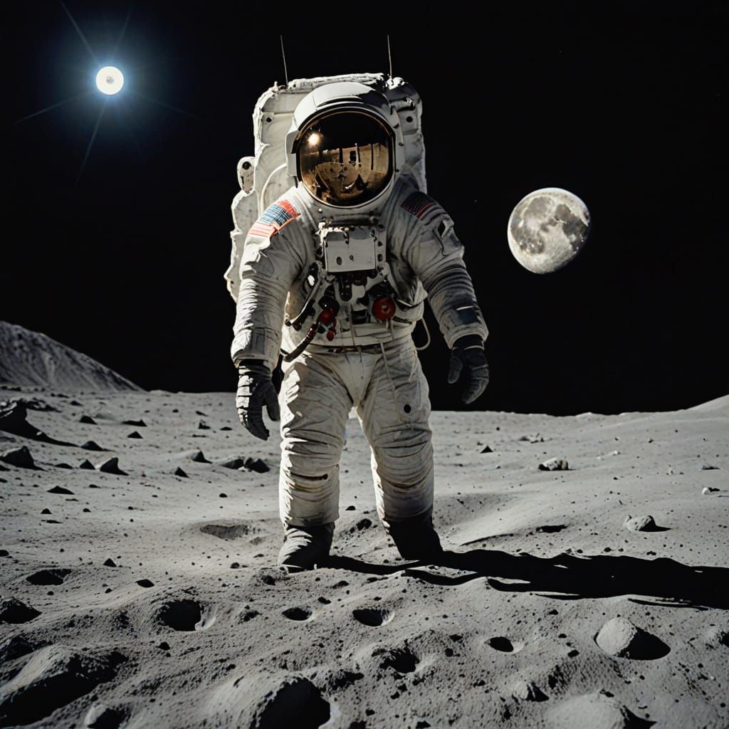 Rocket Docked on the Moon with Cosmonaut