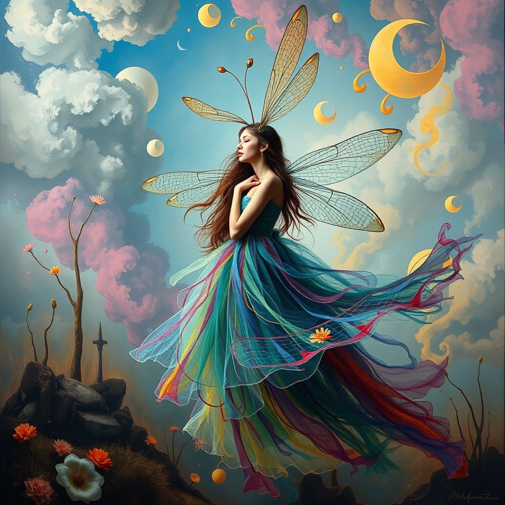 Whimsical Fairy Goddess in Distorted Surreal Landscape