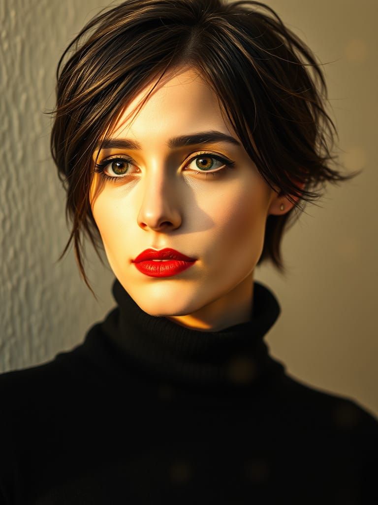 Poetic Portrait of Samantha with Gilded Light and Shadow