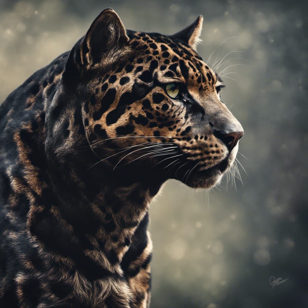 Black Jaguar with Spiritual Symbolism in Digital Art
