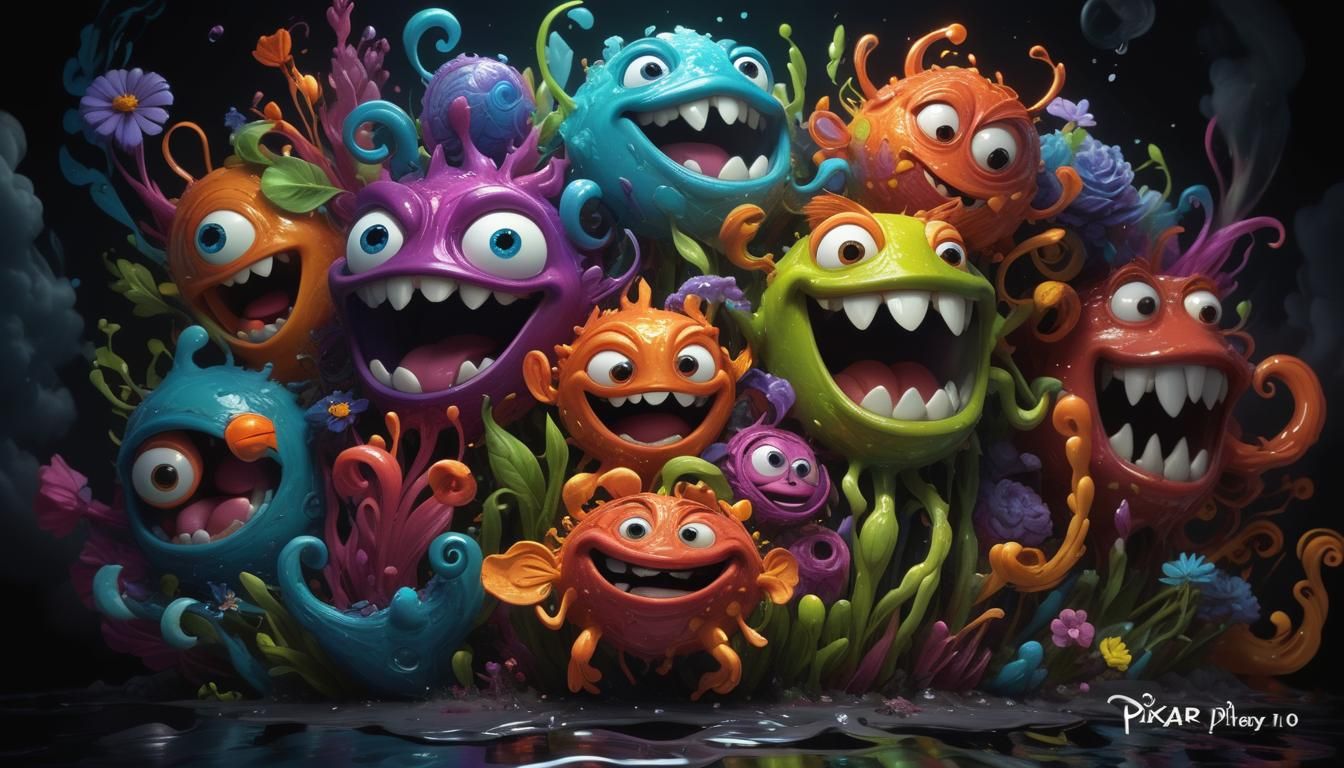 Glowing Flora Amidst Clouds: Pixar-Inspired Digital Art