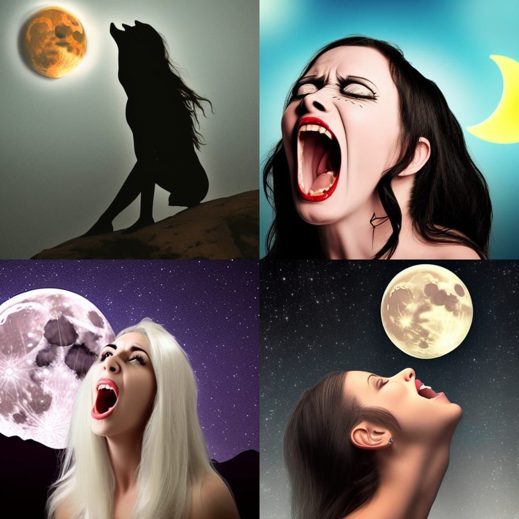 Woman Howling at Moon: Digital Art