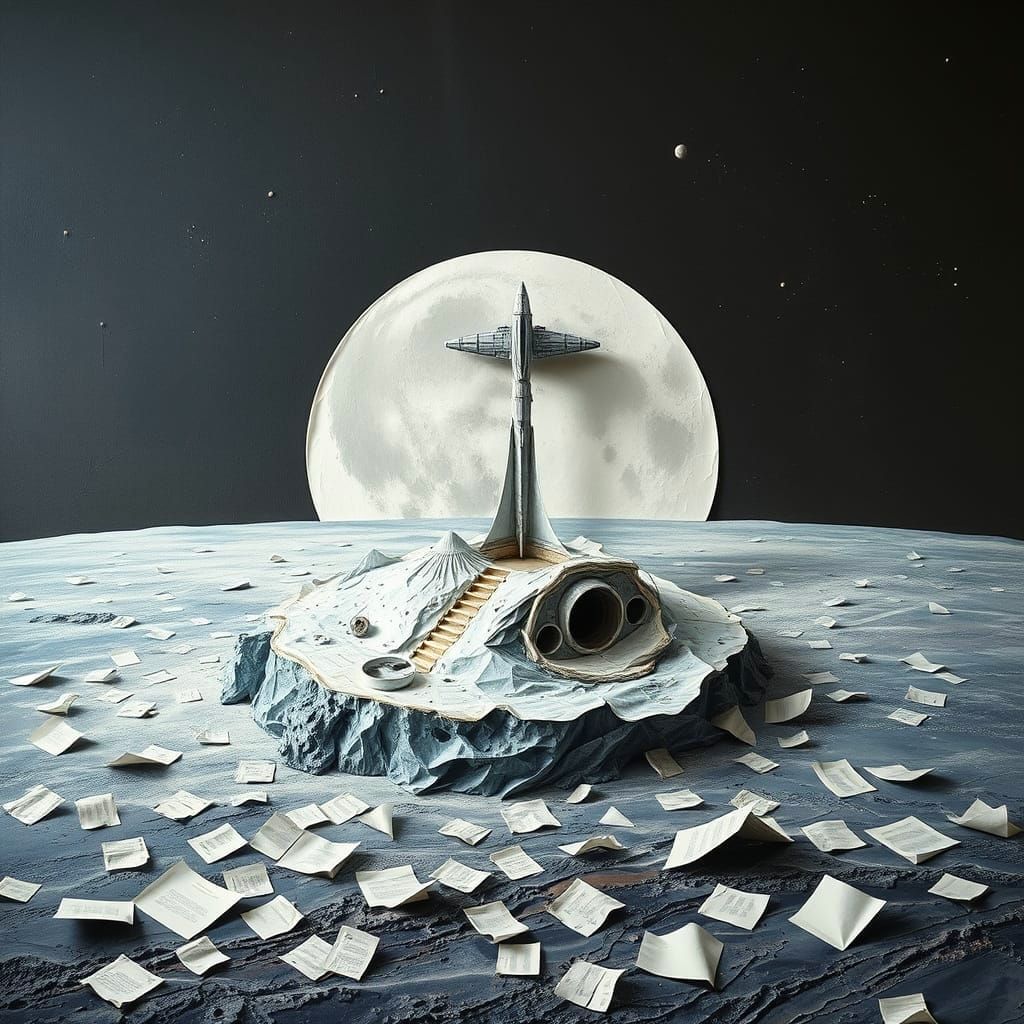 Surreal Paper Lunar Landscape in Dali Style