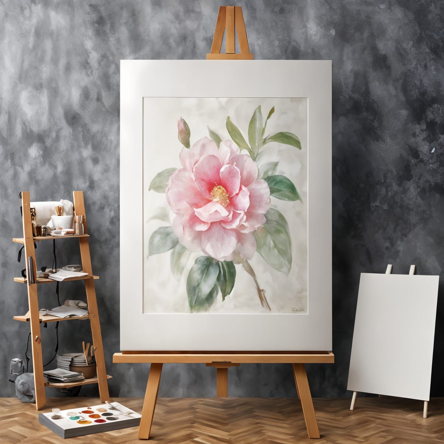 Watercolor Camellia in Impressionist Style