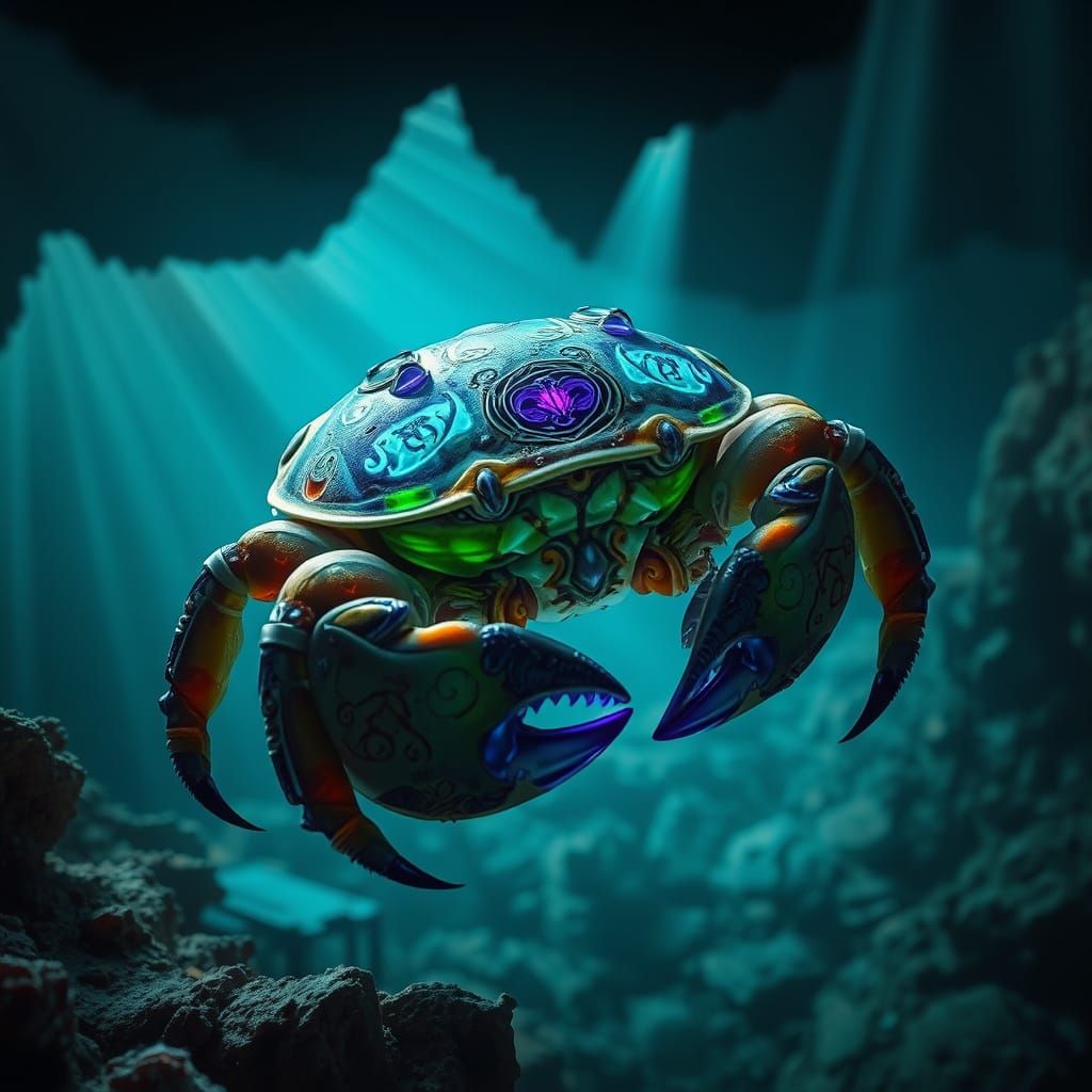 Bioluminescent Hermit Crab in Sunken City Ruins