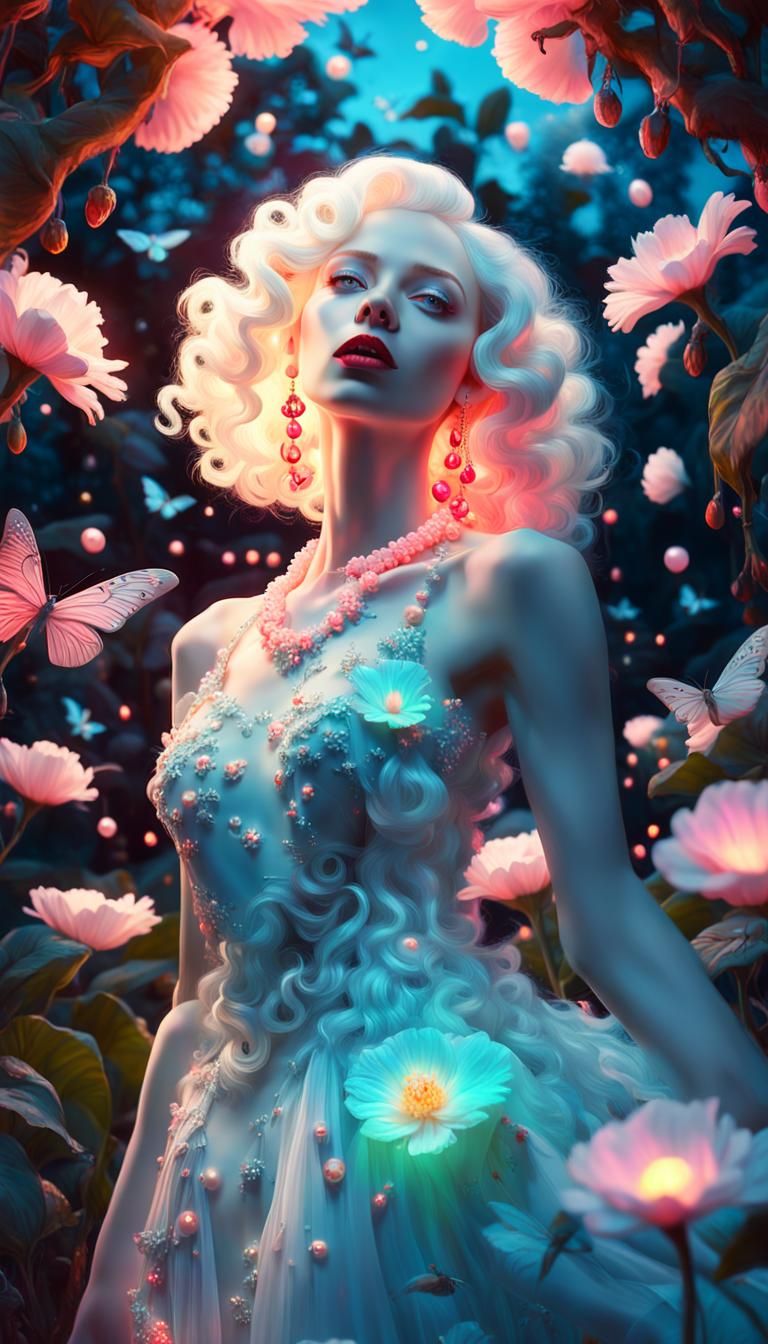 Albino Girl in Eden: Surreal Digital Art