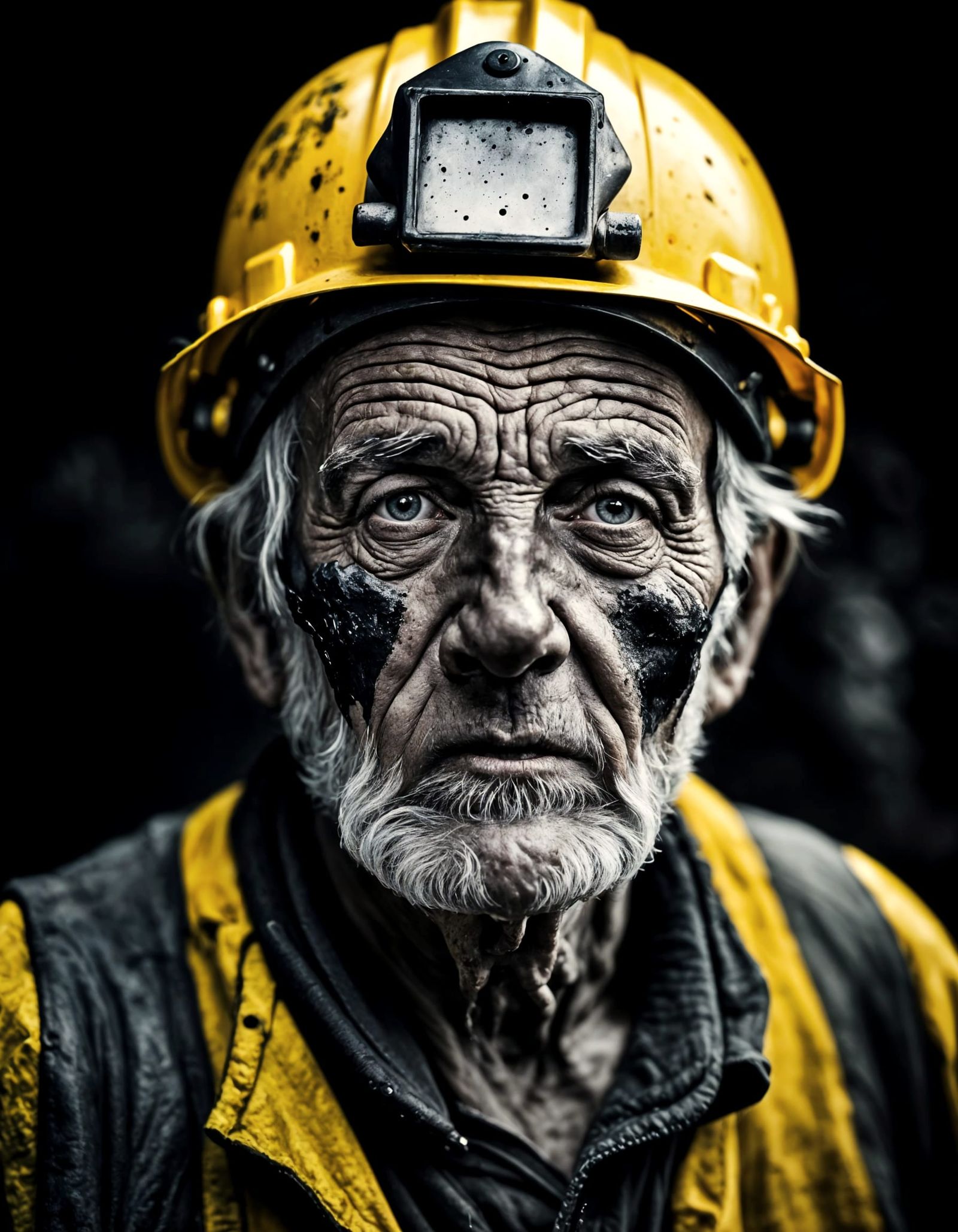 Miner Portrait with Yellow Helmet, Color Splash