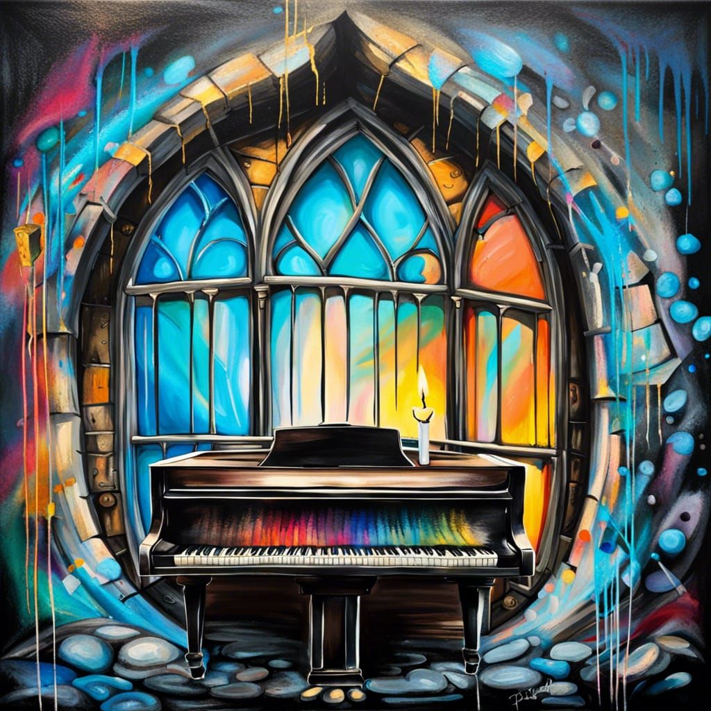 Glowing Eyes in Dark Castle Turret: Graffiti Art