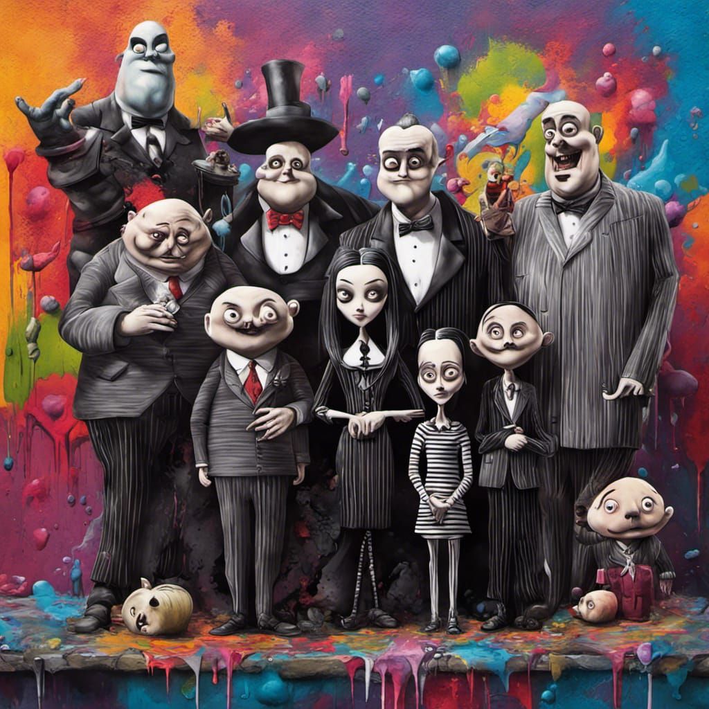 Colorful Addams Family in Graffiti Art Style