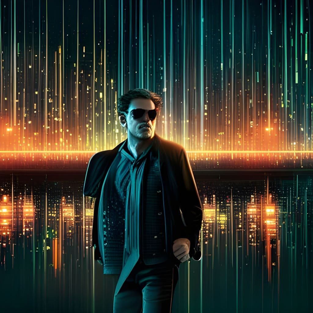 Hyperrealistic Digital Rain in Neon Cyberpunk Style