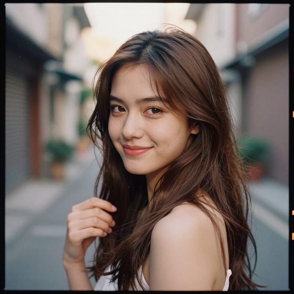 Young Woman in Alleyway: Realistic Anime Style