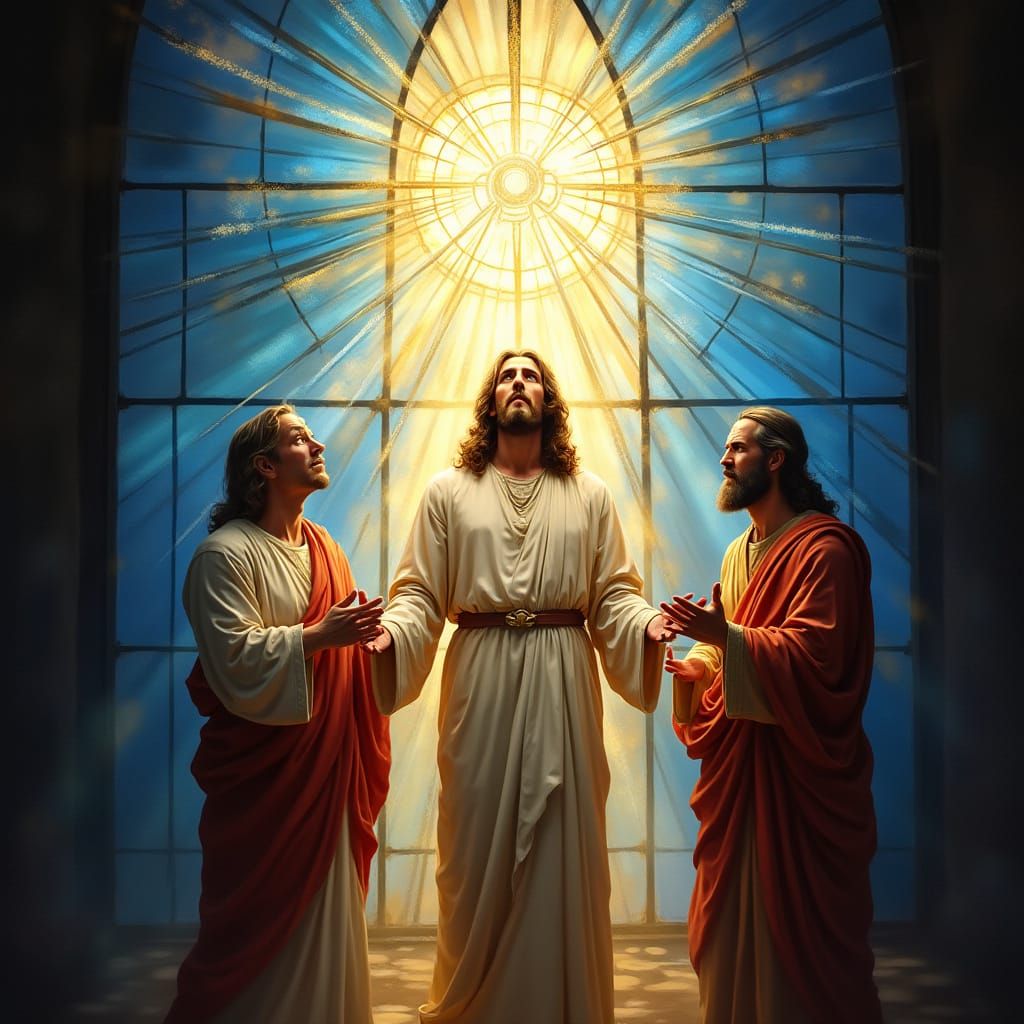 Jesus Christ in Heavenly Stained Glass Window