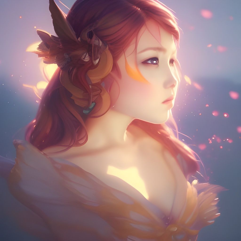 Chibi Fairy Bee Portrait in Art Nouveau Style