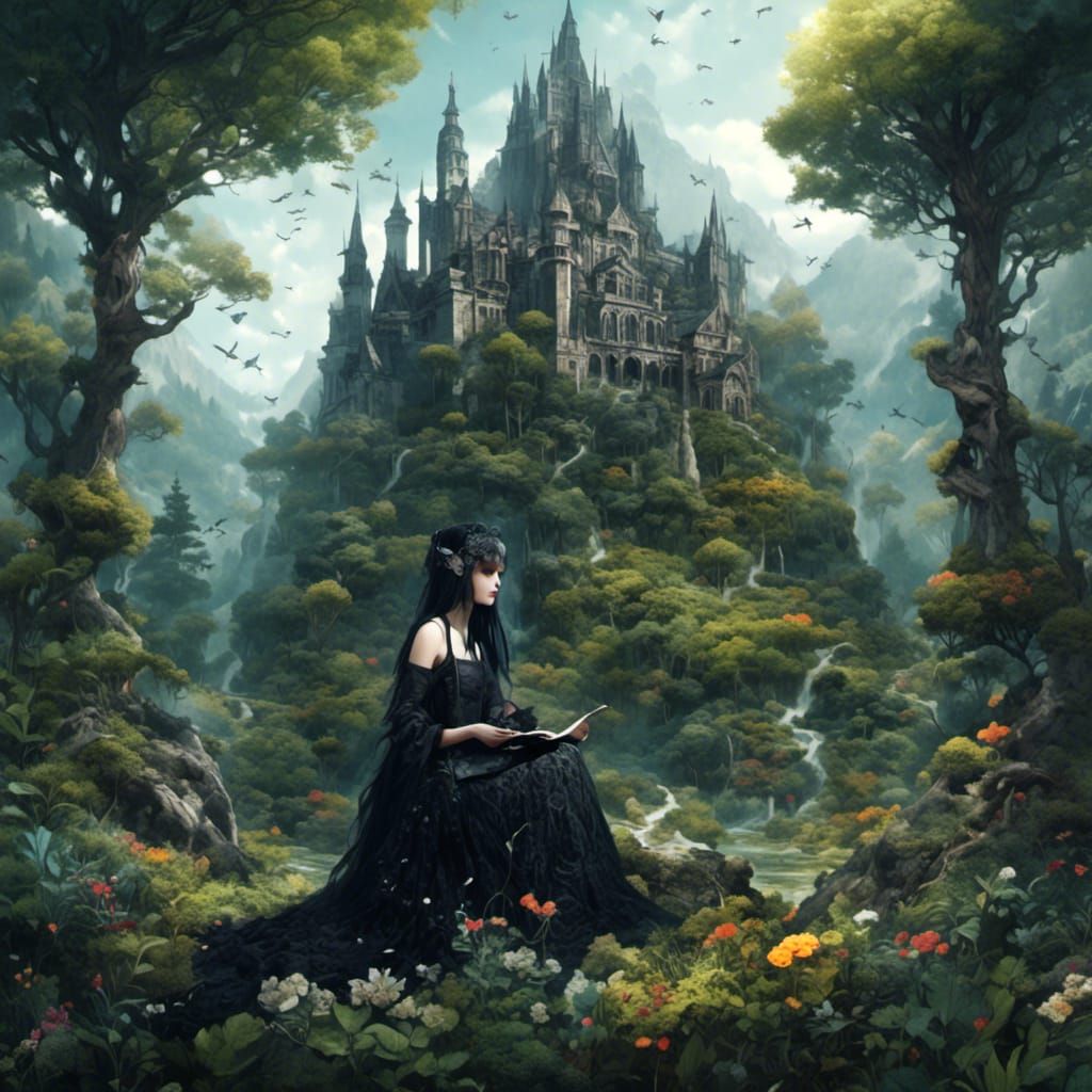 Gothic Anti-Fairy in a Hyperreal Landscape