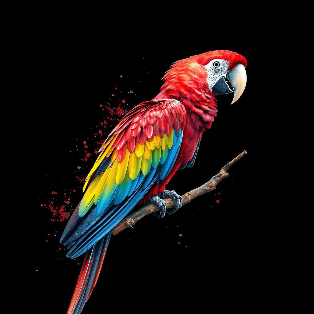 Vibrant Scarlet Macaw in Hyper-Realistic Watercolor