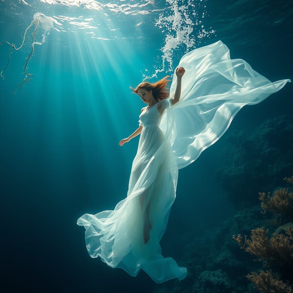 Dark Fantasy Goddess Descends into Turquoise Abyss