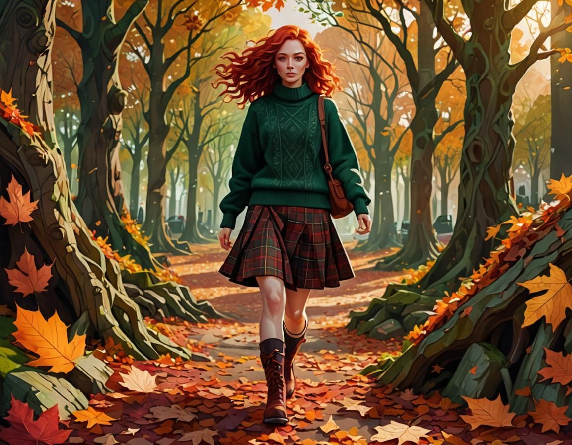 Autumn Woman Portrait in Abstract Fractal Style