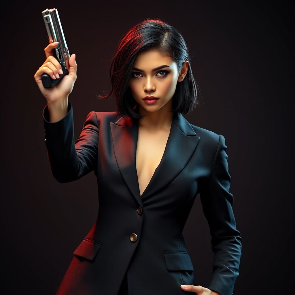 Latina Spy in High-Stakes Thriller Pose
