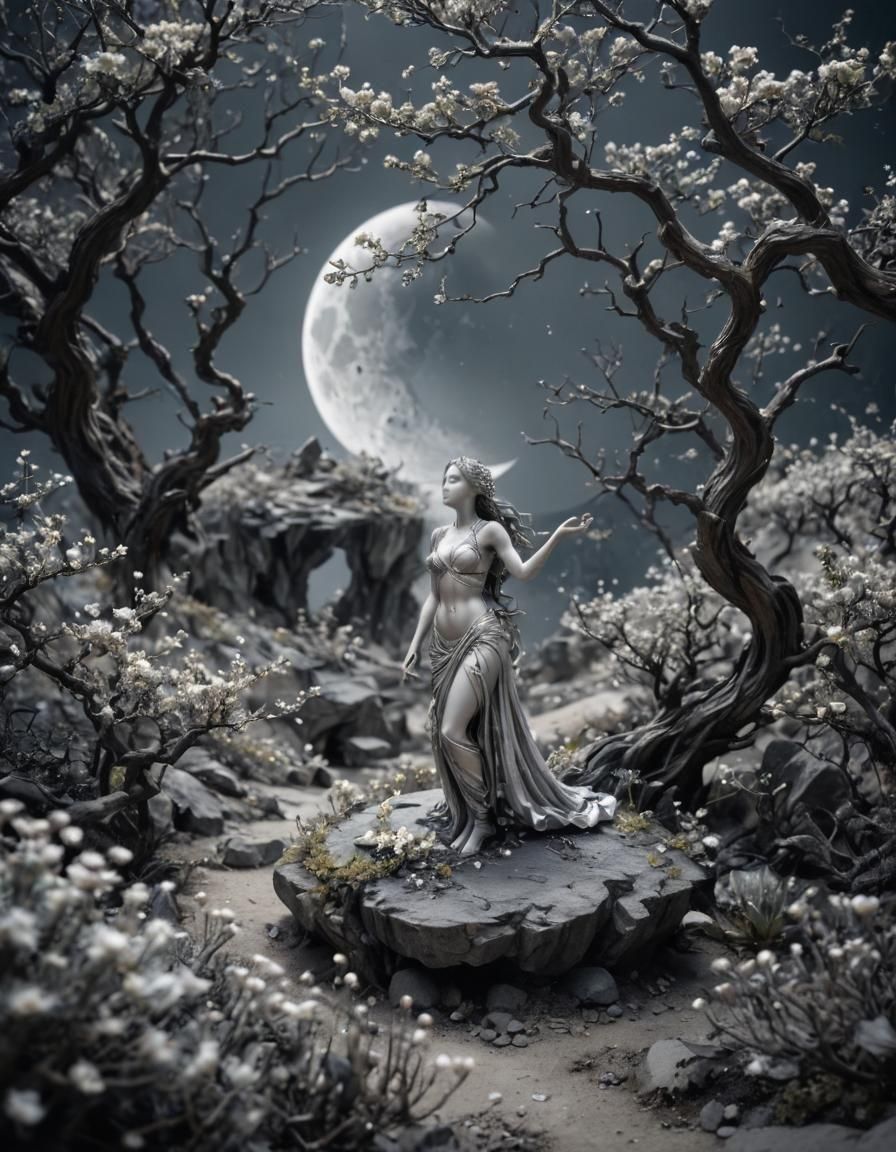 Enchanted Lunar Landscape with Moon Nymph, Tilt-Shift