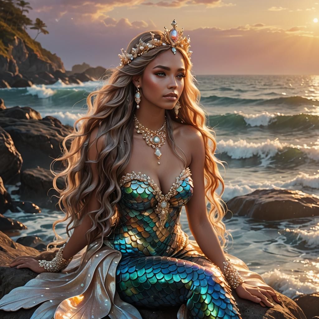 Mermaid with Pearl Crown in Fantasy Illustration