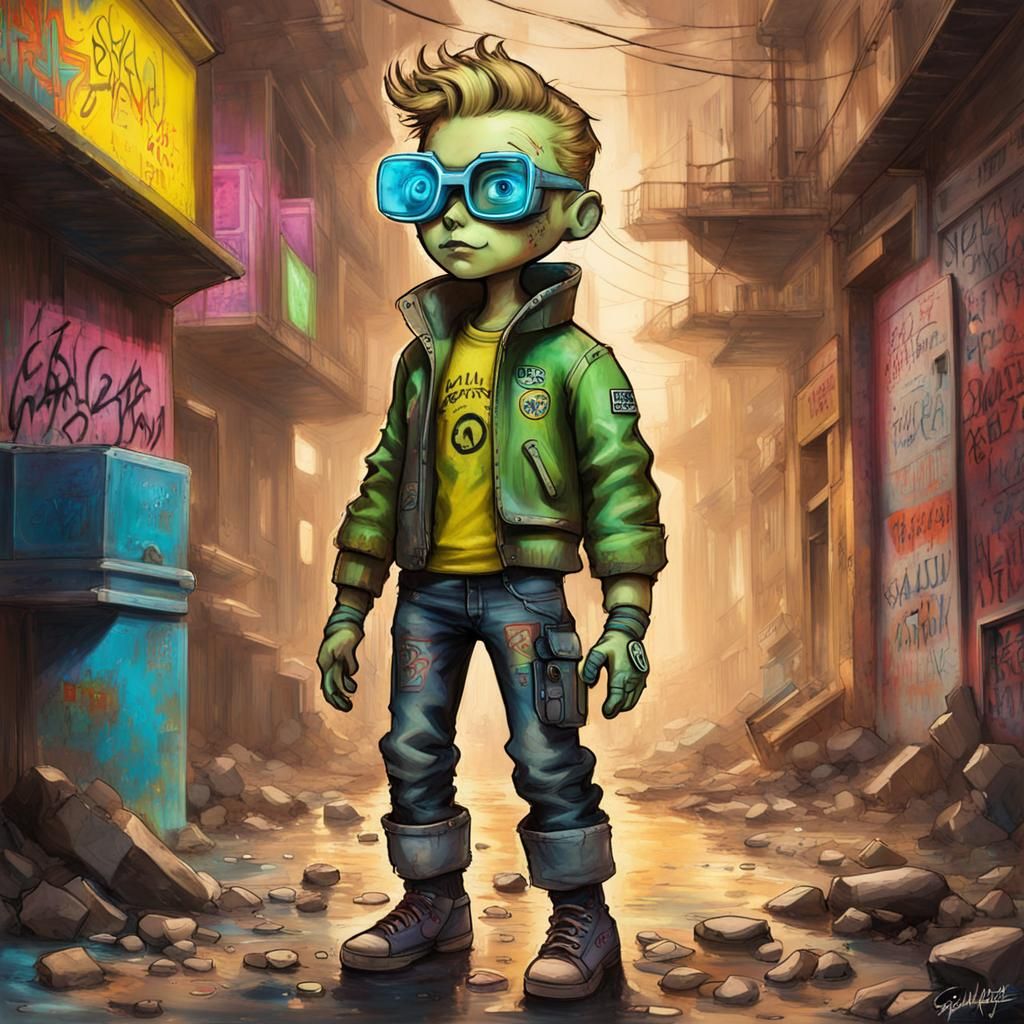 Dystopian Bratz Doll: Fallout Meets Grogu in Graffiti Art