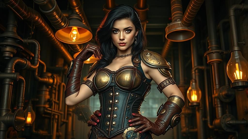 Dieselpunk Woman in Brass Armor