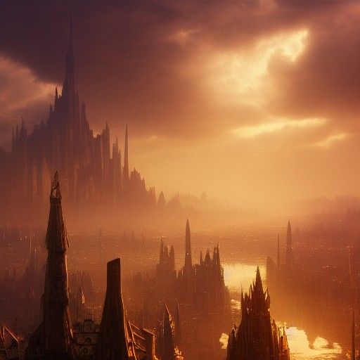 Fantasy Capital City Bathed in Golden Light