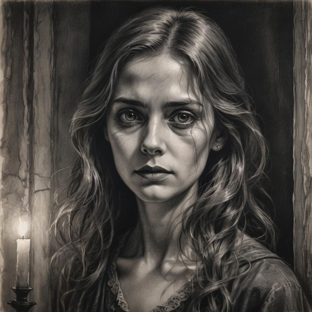 Haunting Ghost Portrait in Charcoal Drawing Style
