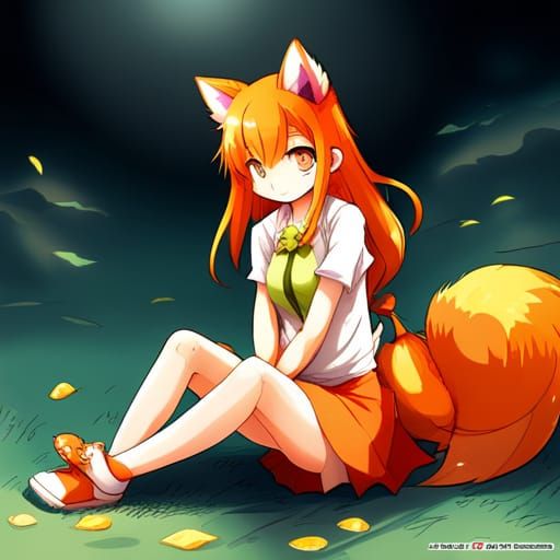 Anime Style: Fox-Girl with Orange Hair and Ears