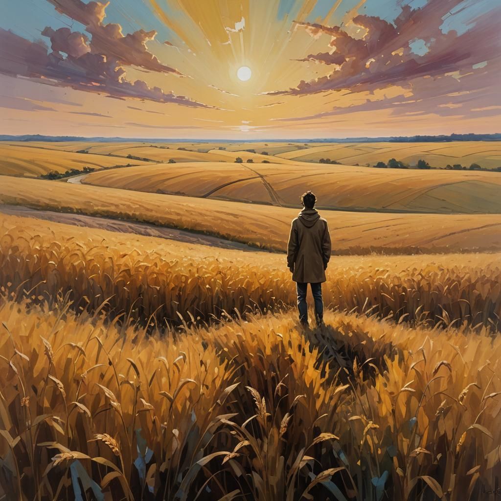 Golden Field Figure Bathed in Piercing Light