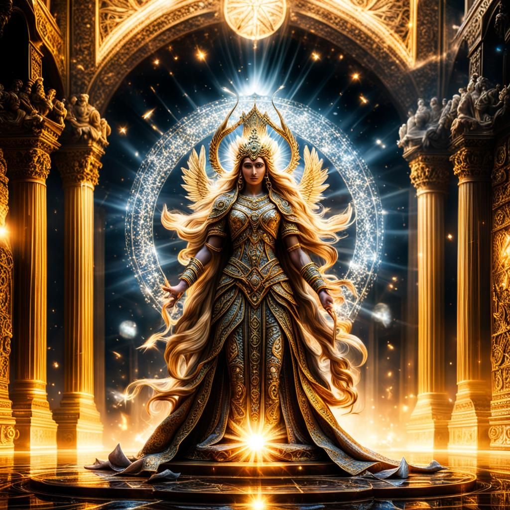 Hyperrealistic Goddess of Light in Sharp Focus