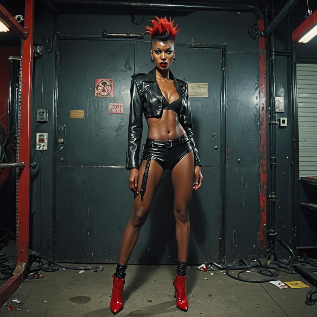 Ebony Model in Latex Bikini, Cinematic Film Still