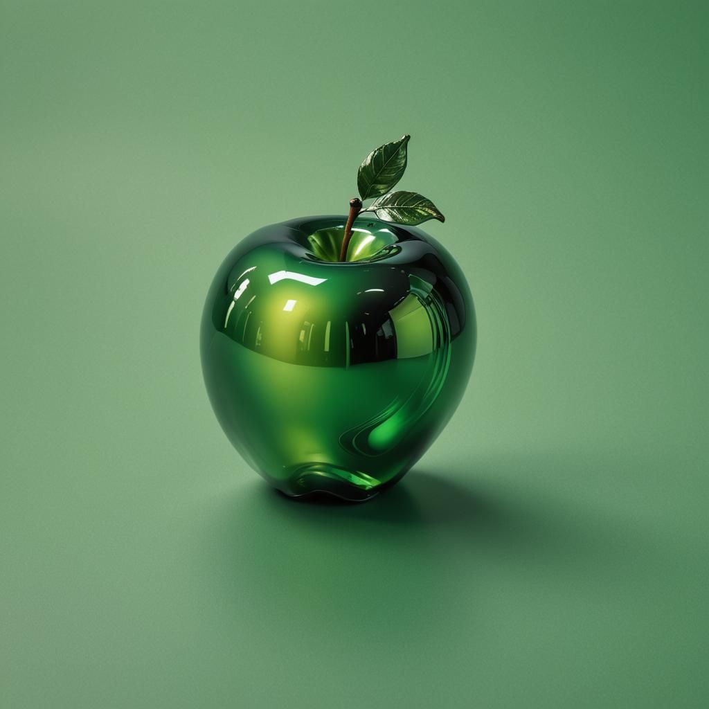 Green and Black Glass Apple in Hyperrealistic Style