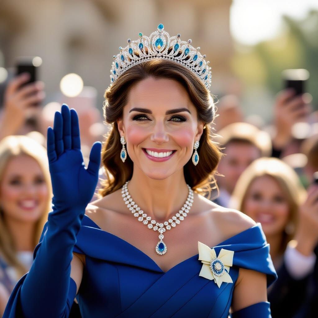 Princess Catherine Regal Wave in Sapphire Gown